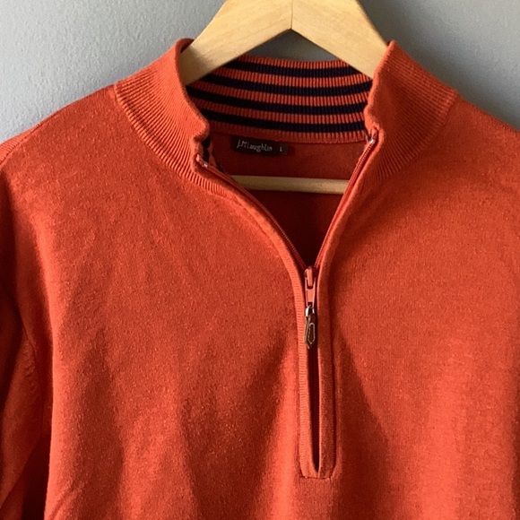 Men’s J. McLaughlin Tate Sweater 1/4 Zip Orange Cotton Size Large - Picture 2 of 7